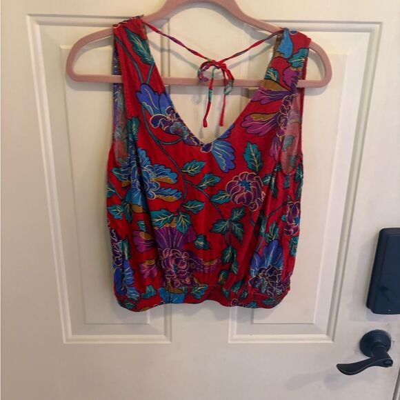 Anthropologie Tiny Red Floral V-Neck Wrap Blouse - Picture 4 of 4